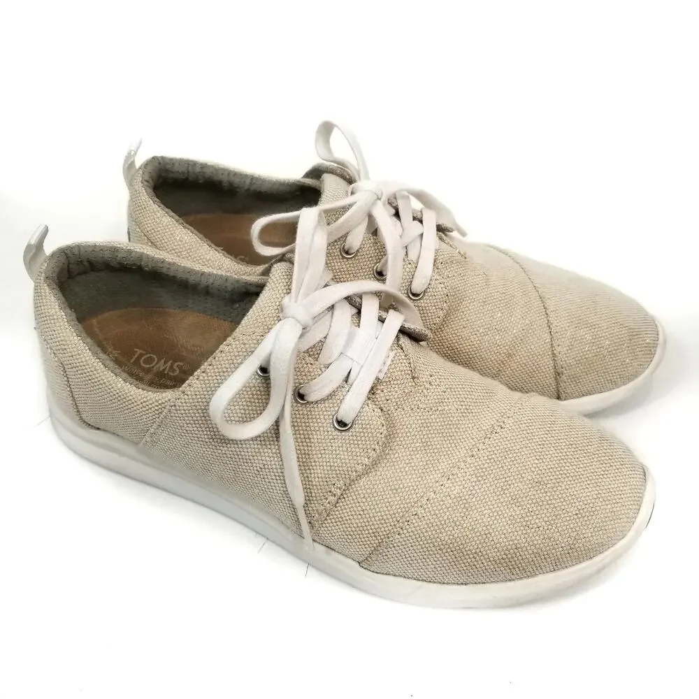 TOMS Women's Cream Canvas Lace Up Sneakers Size 8.5